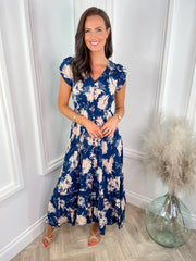 Annabelle Dress - Beige/ Navy Floral