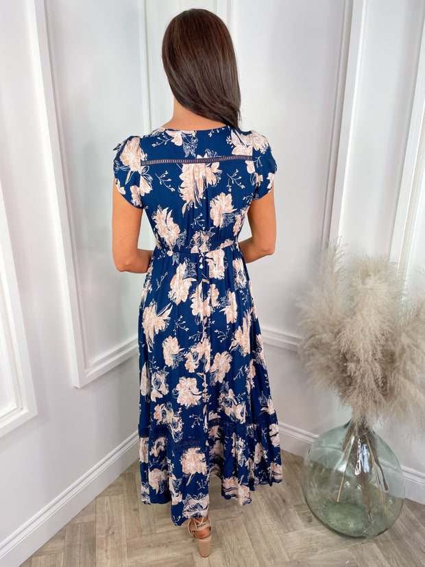 Annabelle Dress - Beige/ Navy Floral