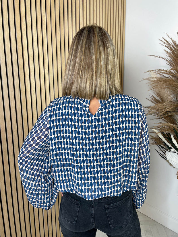 Bobbi Blouse - Blue Geometric