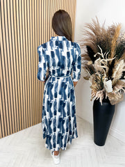 Carmen Dress - Navy Abstract