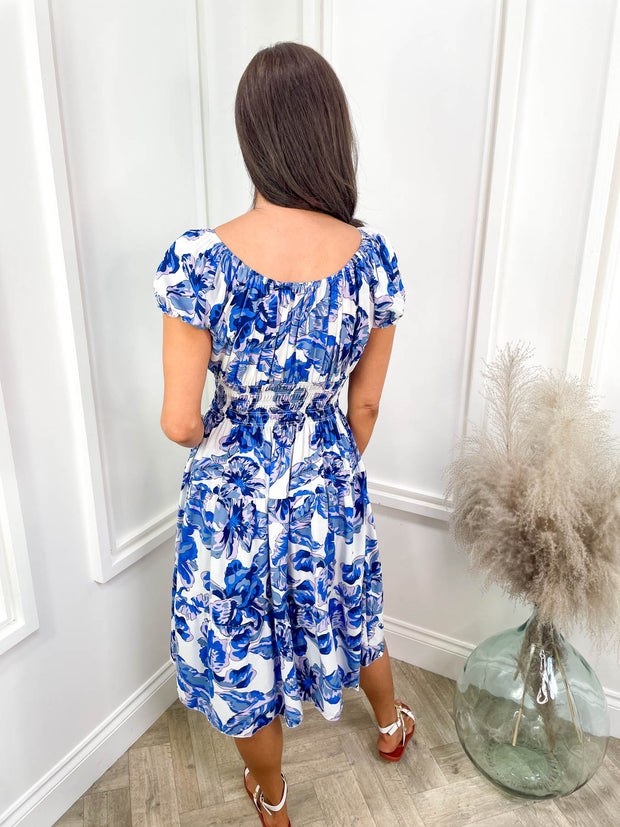 Iona Dress - Bold Blue Floral